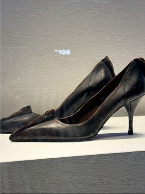 Prada Black Leather Pointed Toe Stiletto Pumps